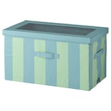 A JÄTTEBJÖRN storage box in blue and green stripes, rectangular with handles, made of recycled polyester.