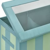 JÄTTEBJÖRN storage box with mesh lid, sturdy, blue-gray fabric.