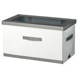 A white and gray JÄTTEBJÖRN storage box with a lid, featuring handles and a partition option.