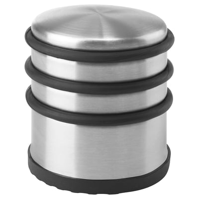 JANARNE stainless steel door stop with black rubber rings, cylindrical shape, anti-slip protection.
