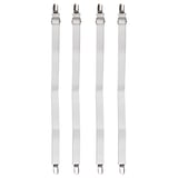 Four white JULKAKTUS straps with metal clips, designed to secure sheets to a mattress.