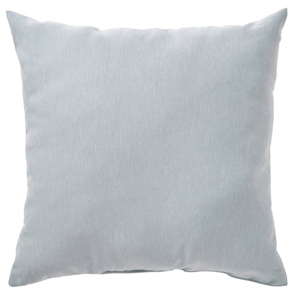 Light blue melange cushion, squishy, soft with delicate sheen, square shape, made from recycled polyester.
