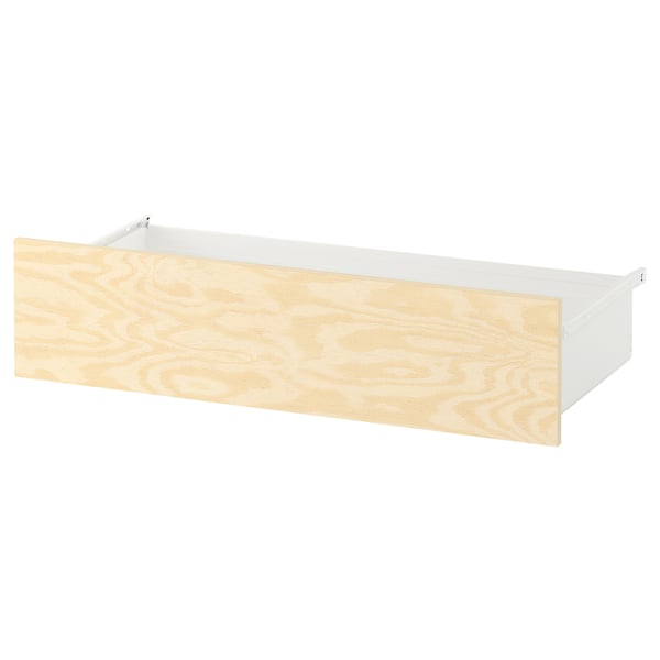 A white KALBÅDEN drawer front with a wooden finish. Rectangular, simple design, perfect for platsa storage.