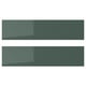 Two rectangular KALLARP drawer fronts, high-gloss grey-green, modern design, straight lines, covered with recycled plastic foil.