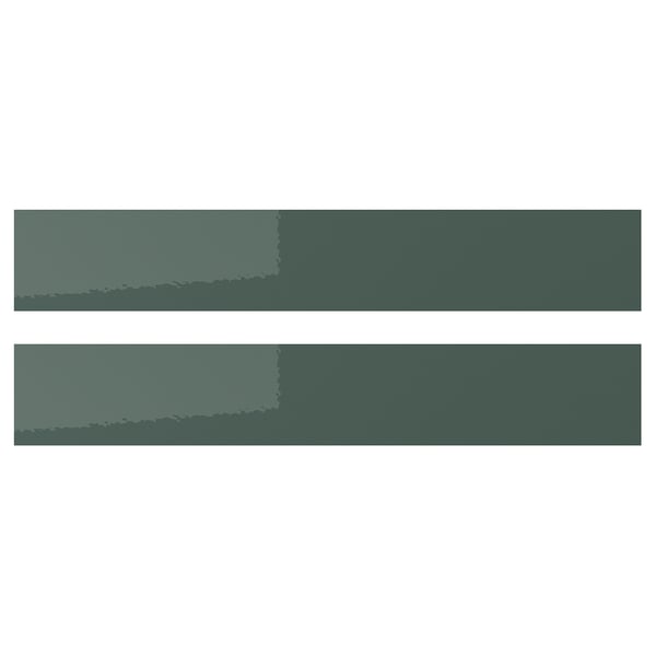 KALLARP drawer fronts: glossy grey-green, rectangular, eco-friendly plastic composite.