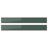 Two modern, sleek KALLARP drawer fronts in grey-green. Rectangle shape, high-gloss finish, made from recycled materials.