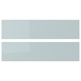 Two sleek, modern, high-gloss grey-blue KALLARP drawer fronts, rectangular with clean lines and eco-friendly recycled material.
