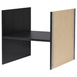 Two-sided KALLAX shelf insert, black & beige, pine wood, square shape, simple design.