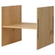 KALLAX pine wood shelf unit, natural finish. Two tall panels with a horizontal shelf, showcasing rustic solid wood texture.