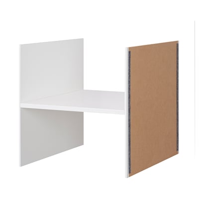KALLAX white shelf unit, acrylic-painted; three-sided rectangular design, one cork panel side.