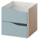 Depicts a KALLAX shelf insert with two blue drawers. Made from fibreboard and acrylic paint, it a sleek, rectangular design for organized storage.