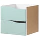 A KALLAX shelf insert with two light blue drawers, made of fiberboard and acrylic paint. It has a rectangular shape and a modern design.
