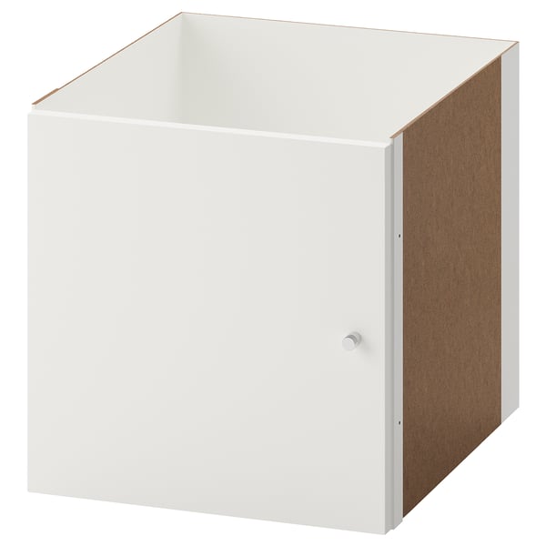 White KALLAX cube unit, square shape, particleboard and plastic edging, versatile storage solution.