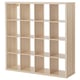 Wooden KALLAX shelving unit with cube compartments, modern minimalist design.