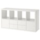 Option: A white KALLAX storage unit with open shelves and drawers. It has a rectangular shape with a minimalist design.