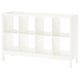 A white KALLAX shelving unit with open cubes and an airy underframe design.