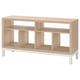 Option: KALLAX tv bench: light wood, modern design, open shelves, white legs.