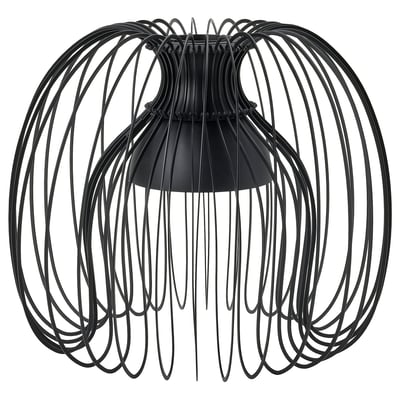 KALLFRONT black pendant lamp, round shape with curved metal wires, modern design.