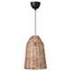 A KAPPELAND pendant lamp with a handwoven natural rattan shade in a beige color, featuring a herringbone pattern and a black ceiling cup.