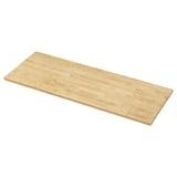 A KARLBY light-colored wooden worktop with a natural veneer, slightly angled, displaying its rectangular and smooth surface.