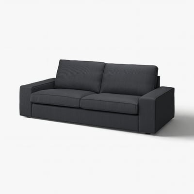 KIVIK sofa: modern, dark grey, 3-seater with plush cushions and square arms.