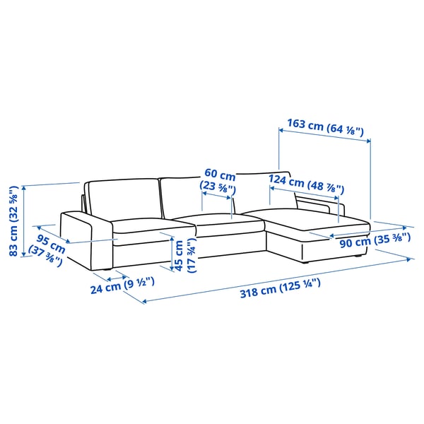 Illustration with measurements for the product: KIVIK.
