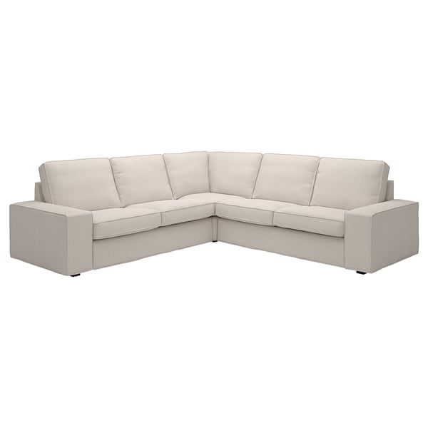KIVIK sectional sofa: cream-colored, l-shaped, plush with removable armrests, perfect for cozy relaxation.
