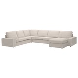 KIVIK beige sectional sofa with chaise, soft fabric texture, deep cushions, and corner design.