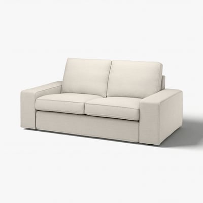 A KIVIK sofa in light beige, featuring a modern design with clean lines, upholstered in durable recycled polyester.