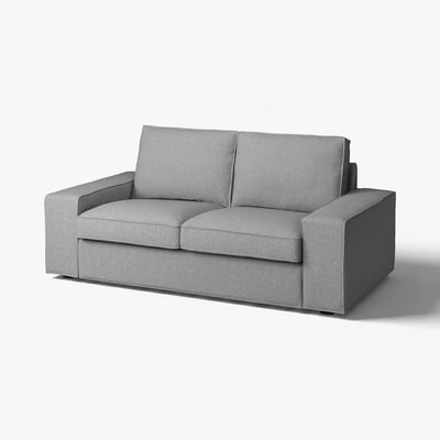 A grey, modern, 2-seater KIVIK sofa with a soft, herringbone-patterned cover.
