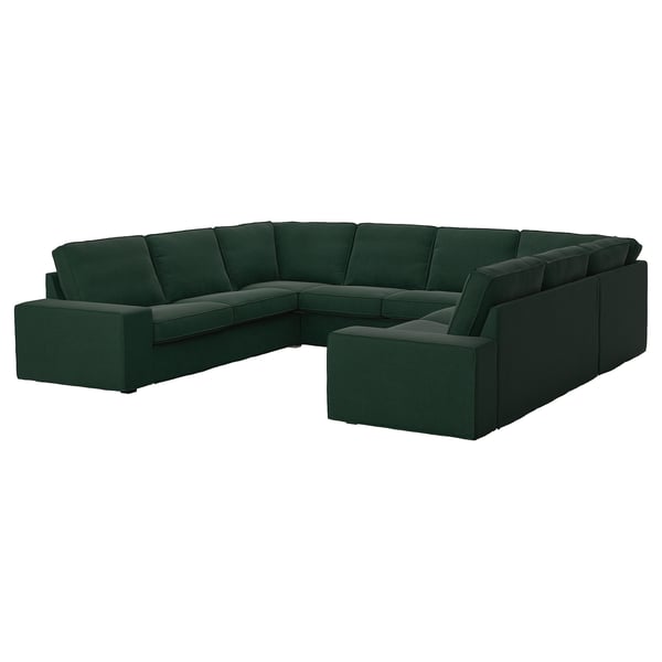 Dark green KIVIK sectional sofa, modern design with removable armrests and plush cushions.