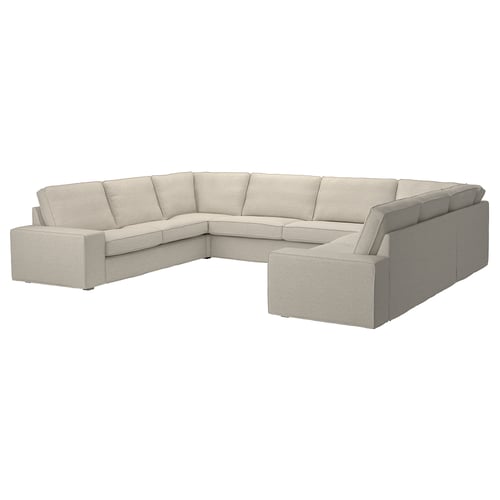 A beige KIVIK sectional sofa with a modern design, featuring deep seats and wide armrests. Its upholstered in gunnared polyester fabric.