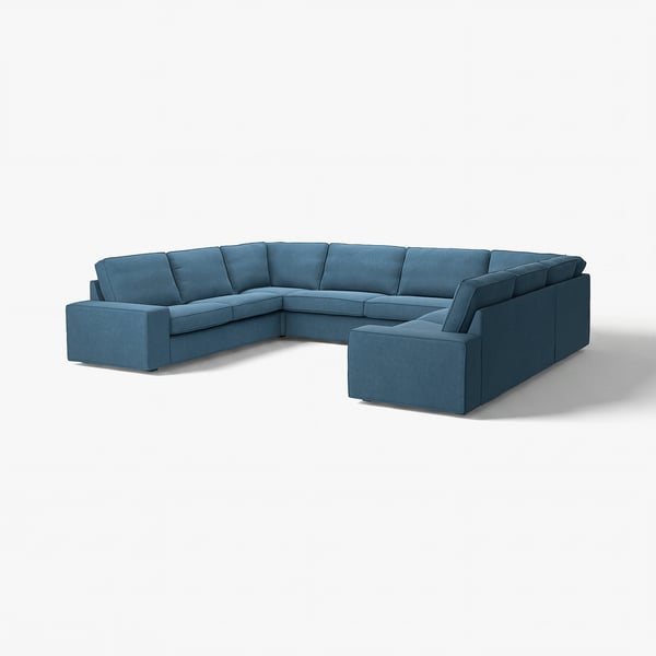 KIVIK blue sectional sofa with deep cushions, modern design, and removable covers.