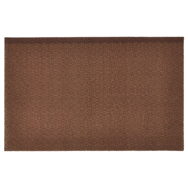 Brown rectangular woven doormat with a textured pattern. Made from recycled polyester for durability.