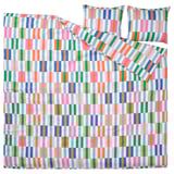 Multicolored striped bedding set with duvet & pillowcases - polyester & viscose.