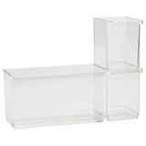 Two clear acrylic storage boxes, rectangular and square, stacked neatly. Modern design for fridge organization.