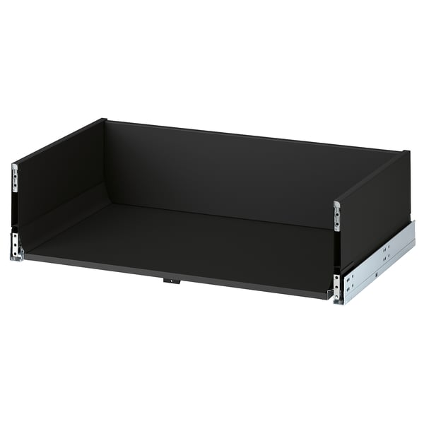 Knipshult black drawer, sleek, rectangular with smooth finish, durable melamine, closes softly.