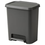 Gray KNÖCKLA pedal bin, rectangular, made of plastic.