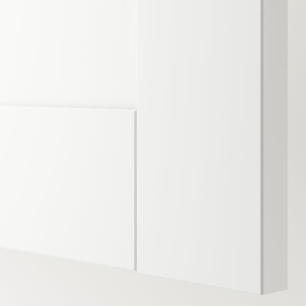 Clean, bright kitchen cabinet with smooth surface, high quality, white finish.