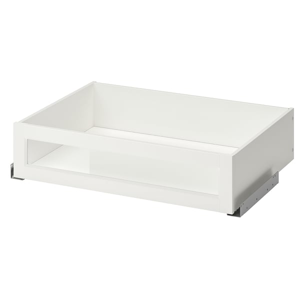 A white KOMPLEMENT framed glass drawer for storage.