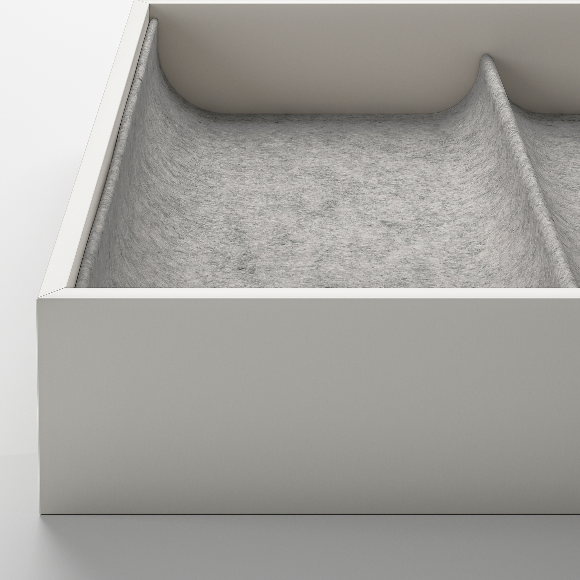 Gray fabric-lined box with compartments for organizing ties or other accessories.