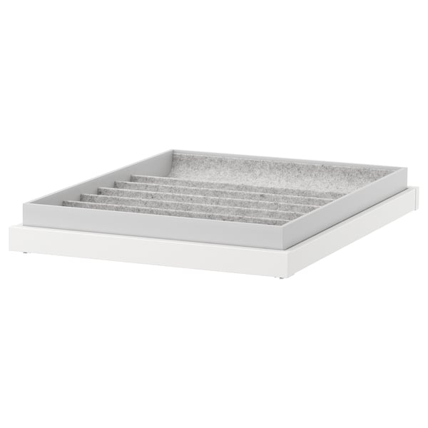 KOMPLEMENT white drawer organizer with soft felt compartments for accessories.
