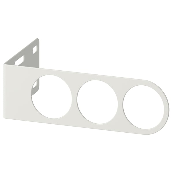 A KOMPLEMENT valet hanger in white, made of steel, with three circular openings for hanging clothes.