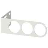 A KOMPLEMENT valet hanger in white, made of steel, with three circular openings for hanging clothes.