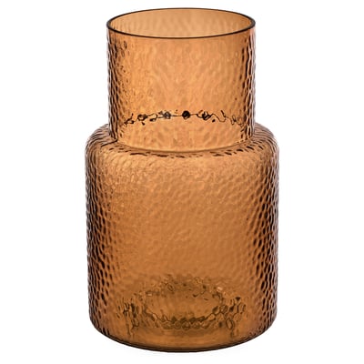 Brown KONSTFULL glass vase, cylindrical with textured surface, handcrafted, sits upright.