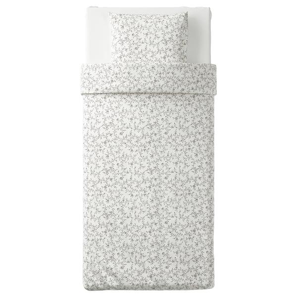 KOPPARRANKA duvet set, white with floral pattern, soft cotton-blend, rectangular shape, delicate design.