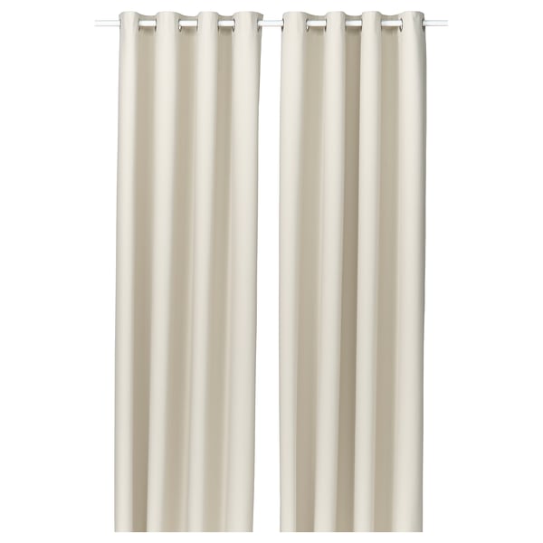 Beige KORGMOTT curtains with eyelets, simple design, dense fabric for light block.