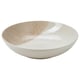 KRUSTISTEL white bowl, half tan-speckled, round shape, modern design, stoneware material.