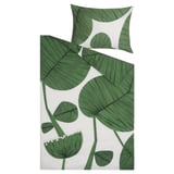KUNGSCISSUS duvet set: white, green leaf print, 100% cotton, rectangular, crisp.