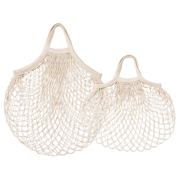 Two beige KUNGSFORS cotton produce bags in natural color, rectangular shape with rounded bottom, and simple handle design.